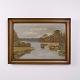 Landskabsmaleri på Lærred med Sø, Siv og Træer i Guldramme 55 x 75 cm